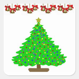 Sticker Carré Sapin de Noël étoilé