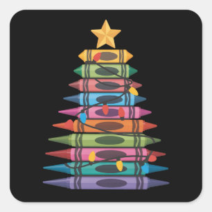 Sticker Carré Sapin de Noël fait de crayons de couleur Vie d'ens
