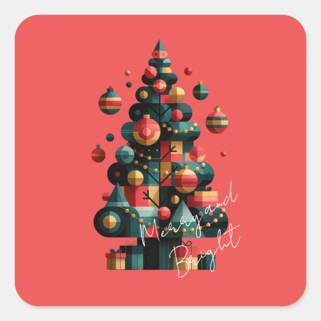 Sticker Carré Sapin de Noël géométrique (Devant)
