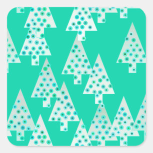 Sticker Carré Sapins de Noël à fleurs modernes - vert mousse mar