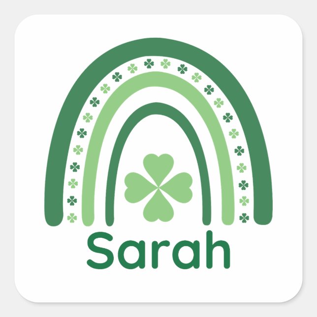 Sticker Carré Sarah Nom Clover Boho Rainbow (Devant)