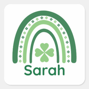 Sticker Carré Sarah Nom Clover Boho Rainbow