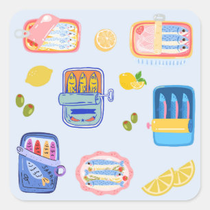 Sticker Carré Sardines et citrons