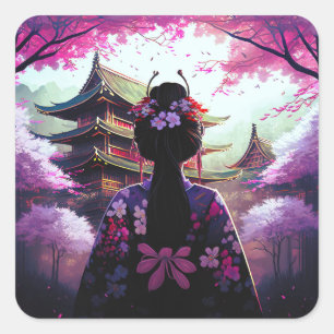 Sticker Carré Sari Fleurs de cerisiers