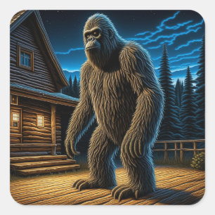 Sticker Carré Sasquatch devant le Cabine en bois