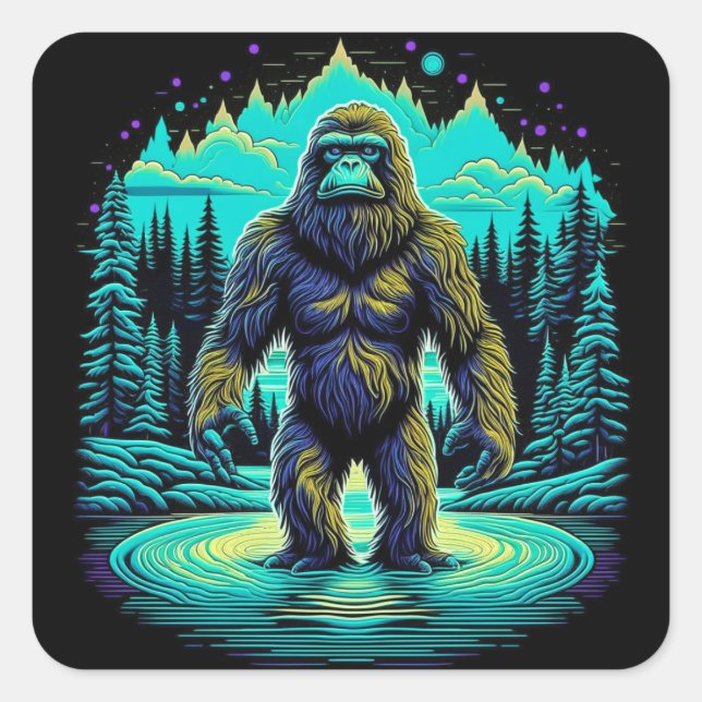 Sticker Carré Sasquatch in the Woods Ai Art (Devant)
