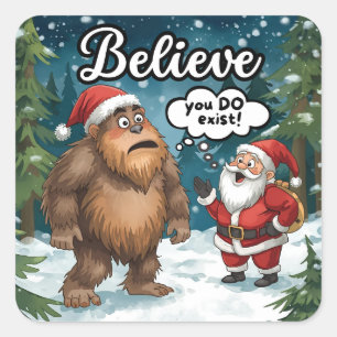 Sticker Carré Sasquatch rencontre le Père Noël Je crois Noël drô