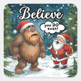 Sticker Carré Sasquatch rencontre le Père Noël Je crois Noël drô