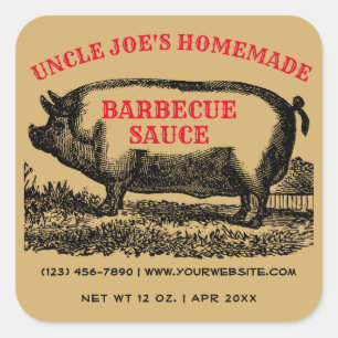 Sticker Carré Sauce barbecue maison Vintage 1890 Modèle