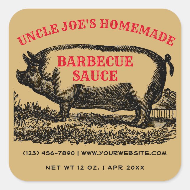Sticker Carré Sauce barbecue maison Vintage 1890 Modèle (Devant)