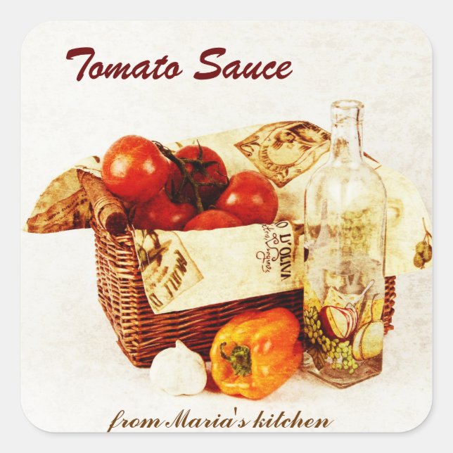 Sticker Carré Sauce tomate - tomates dans un panier (Devant)