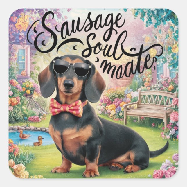 Sticker Carré Saucisse Dachshund Soulmate (Devant)