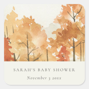 Sticker Carré Saumon Orange Jaune Automne Bébé Arbre Shower