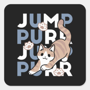 Sticker Carré Sauter Purr Jump : Conception de chat joueuse avec
