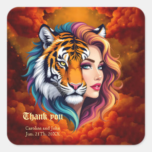 Sticker Carré Sauvage intérieur – Déesse de l'esprit du tigre.