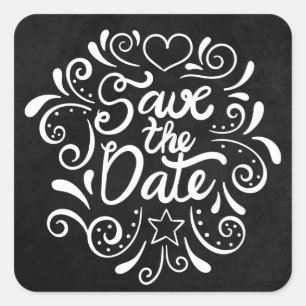Sticker Carré Sauvegarder la date Ardoise Noir et Blanc Mariage