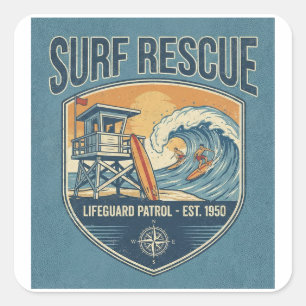 Sticker Carré Sauvetage de Surf Patrouille de Maîtres-Nageurs Ét