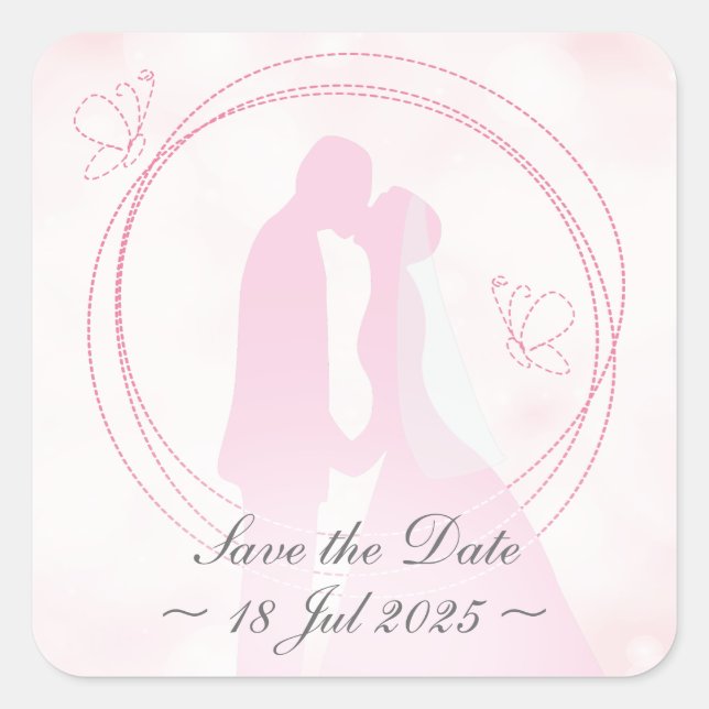 Sticker Carré "Sauvez la date" Romantique Dreamy Mariage couple (Devant)