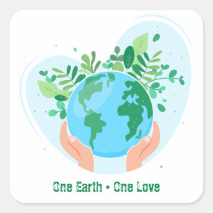 Sticker Carré Sauvez la planète. Une Terre Un Amour.