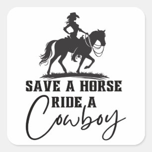 Sticker Carré Sauvez une balade à cheval sur un cowboy