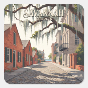 Sticker Carré Savannah River Street — Paysage pittoresque du Sud