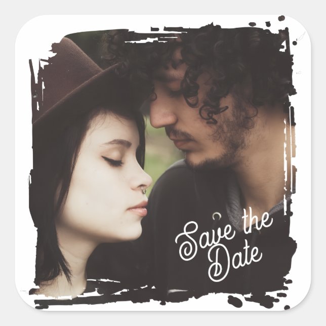 Sticker Carré Save the Date | Unique Photo Template Wedding (Devant)