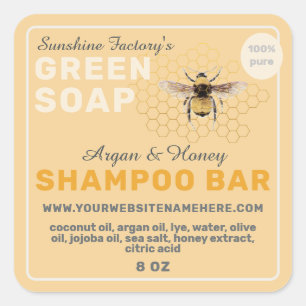 Sticker Carré Savon au Miel Vintage Shampooing Barre Jaune 