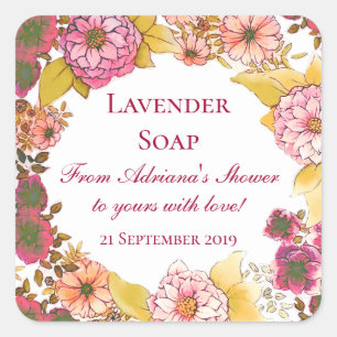 Sticker Carré Savon cadeau Rustique rose Floral pour Fête des ma