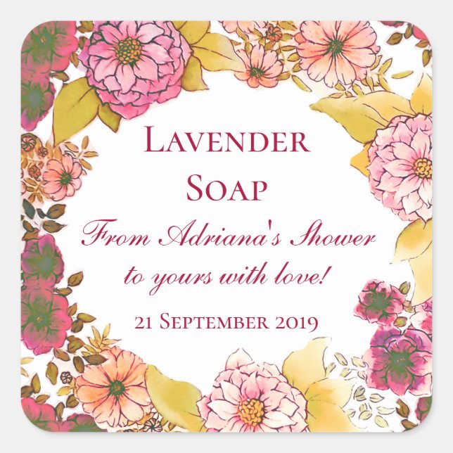 Sticker Carré Savon cadeau Rustique rose Floral pour Fête des ma (Devant)