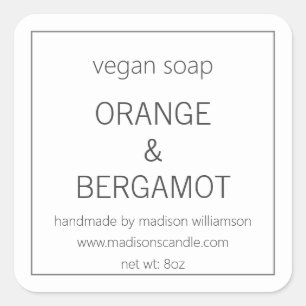 Sticker Carré Savon de Vegan   Simple minimaliste gris et blanc