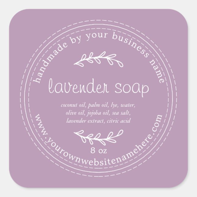 Sticker Carré Savon Rustique Lavande Fabriqué À La Main Violet (Devant)