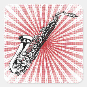 Sticker Carré Saxophone sur Grunge Red Sunburst