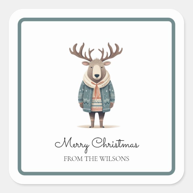 Sticker Carré Scandi Reindeer portant un chevalet de manteau (Devant)
