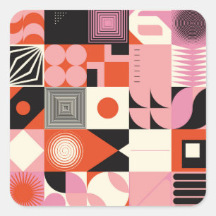 Sticker Carré Scandinave géométrique : Motif d'oeuvres colorées