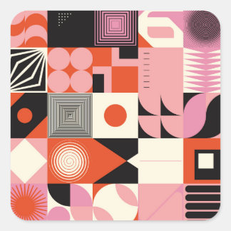 Sticker Carré Scandinave géométrique : Motif d'oeuvres colorées