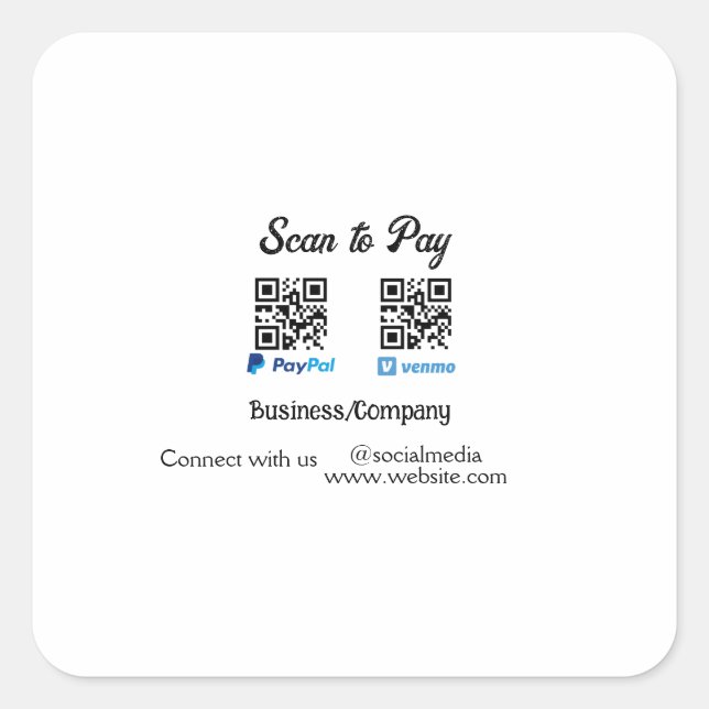 Sticker Carré Scanner pour payer le code q r paypal venmo ajoute (Devant)