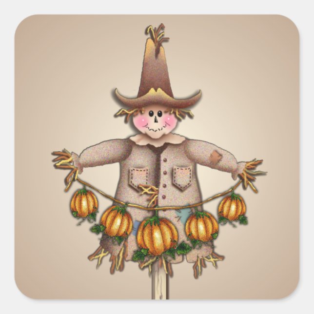 Sticker Carré SCARECROW & CITROUILLE GARLAND par SHARON SHARPE (Devant)
