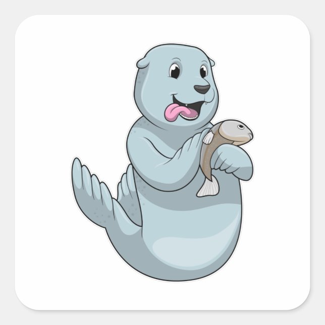 Sticker Carré Sceau avec poisson (Devant)