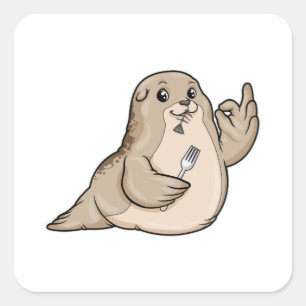 Sticker Carré Sceau avec poisson et fourche