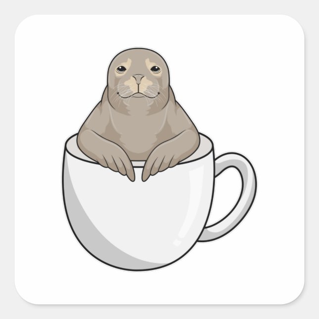 Sticker Carré Sceau avec tasse de café (Devant)