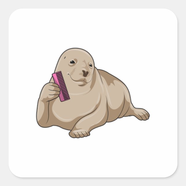 Sticker Carré Sceau comme coiffeur avec peigne (Devant)