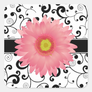 Sticker Carré Sceau de conception de défilement rose pâle Gerber