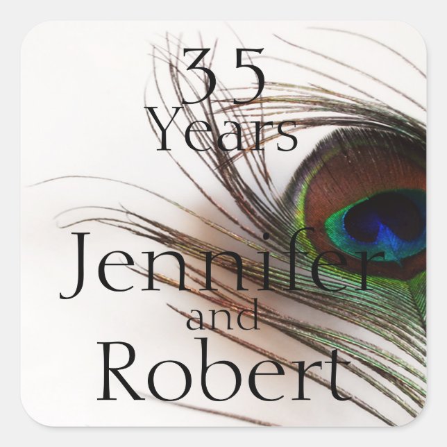 Sticker Carré Sceau de l'enveloppe en plume de paon (Devant)