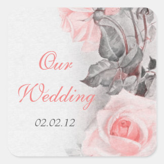 Sticker Carré Sceau de l'enveloppe Mariage rose rose primeur vin