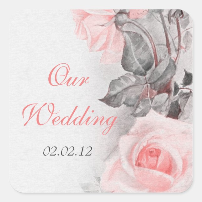 Sticker Carré Sceau de l'enveloppe Mariage rose rose primeur vin (Devant)