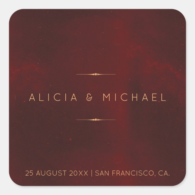 Sticker Carré Sceau de mariage or velours bordeaux luxe formel (Devant)