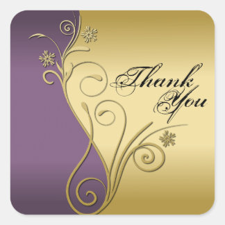 Sticker Carré Sceau de Merci - Mariage violet et or classique