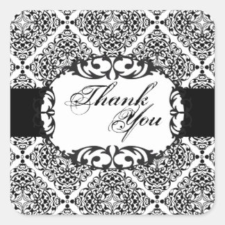 Sticker Carré Sceau de Merci - noir et blanc Mariage damassé