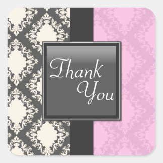 Sticker Carré Sceau de Merci - Rose clair et blanc Mariage damas