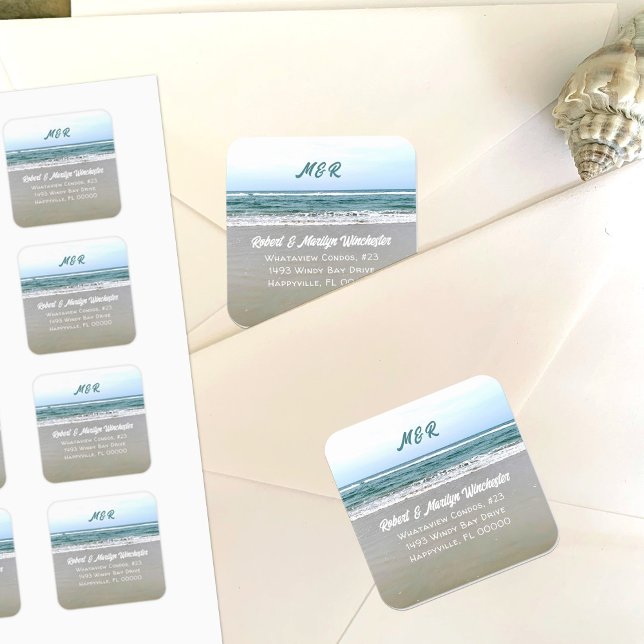 Sticker Carré Sceau d'enveloppe à adresse de retour de marée bas (Créateur téléchargé)